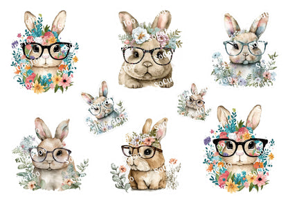 Bunnie Rabbits With Glasses On Waterslide Paper - SoCuteINeedOneToo