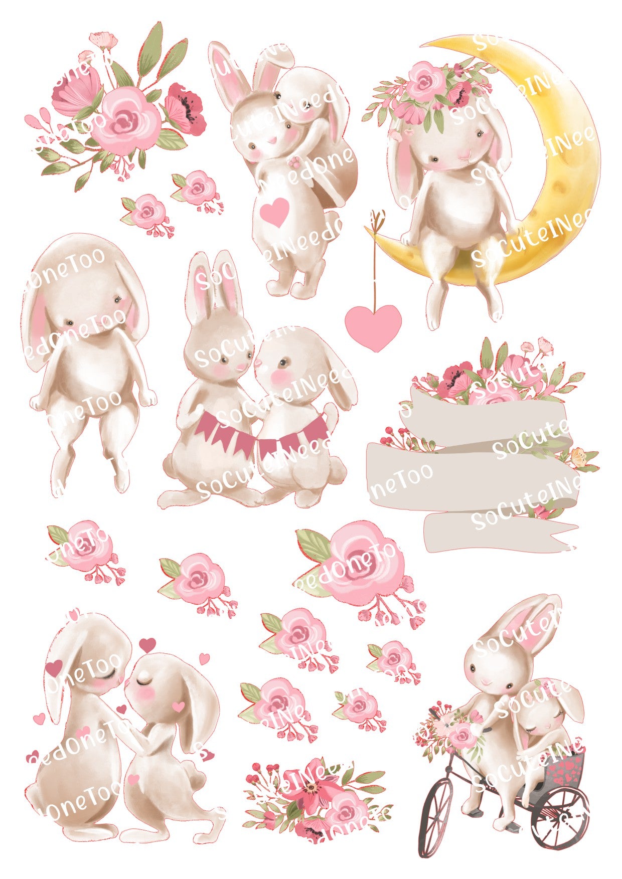 Bunny Love Waterslide Decals - SoCuteINeedOneToo