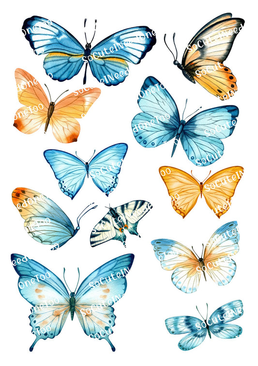 Butterflies - Watercolor Blue Waterslide Decals - SoCuteINeedOneToo