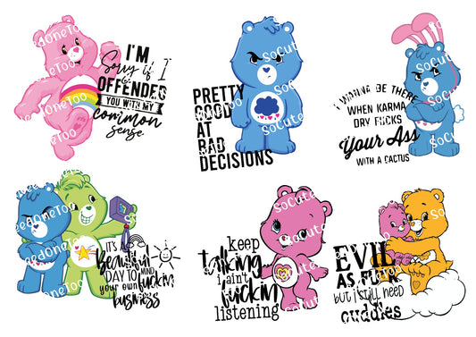 Care Bears - RUDE #2 Waterslide Decals (Adult Theme) - Add Some Sass to Your Day! - SoCuteINeedOneToo