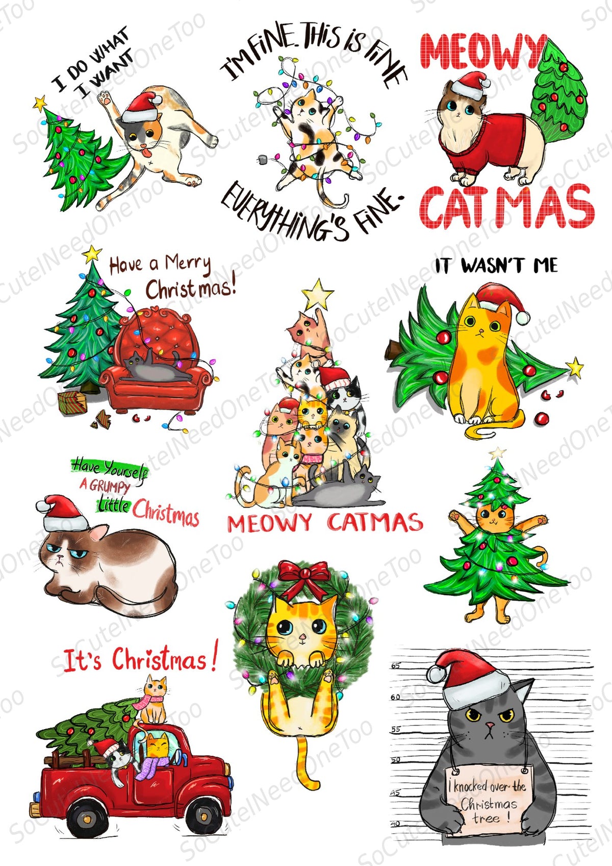 Christmas Cats Doing What They Want Waterslide Decals - funny cat designs - SoCuteINeedOneToo