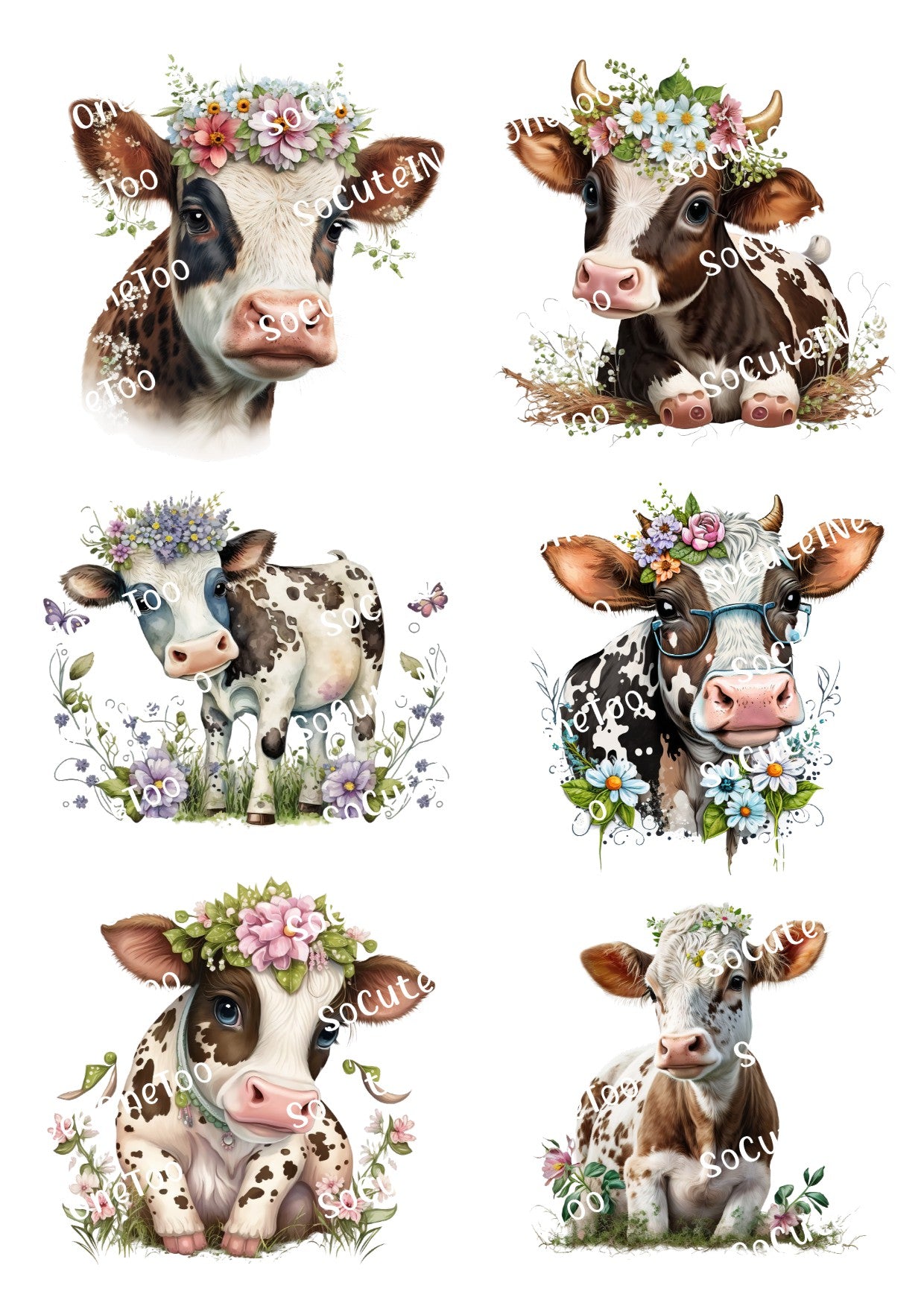 Cow Family, Cow & Flowers, Cows with Flower Crowns Decals - SoCuteINeedOneToo