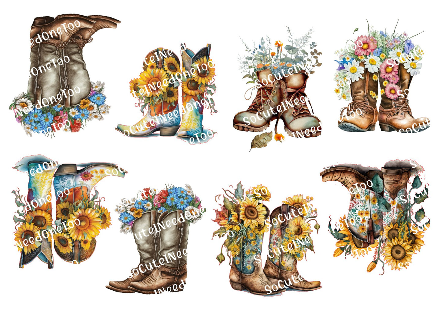 Cowboy Boots with Flowers Waterslide Decals - SoCuteINeedOneToo