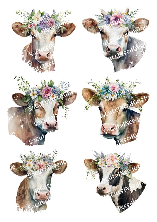 Cow Family, Cow & Flowers, Cows with Flower Crowns Decals - SoCuteINeedOneToo