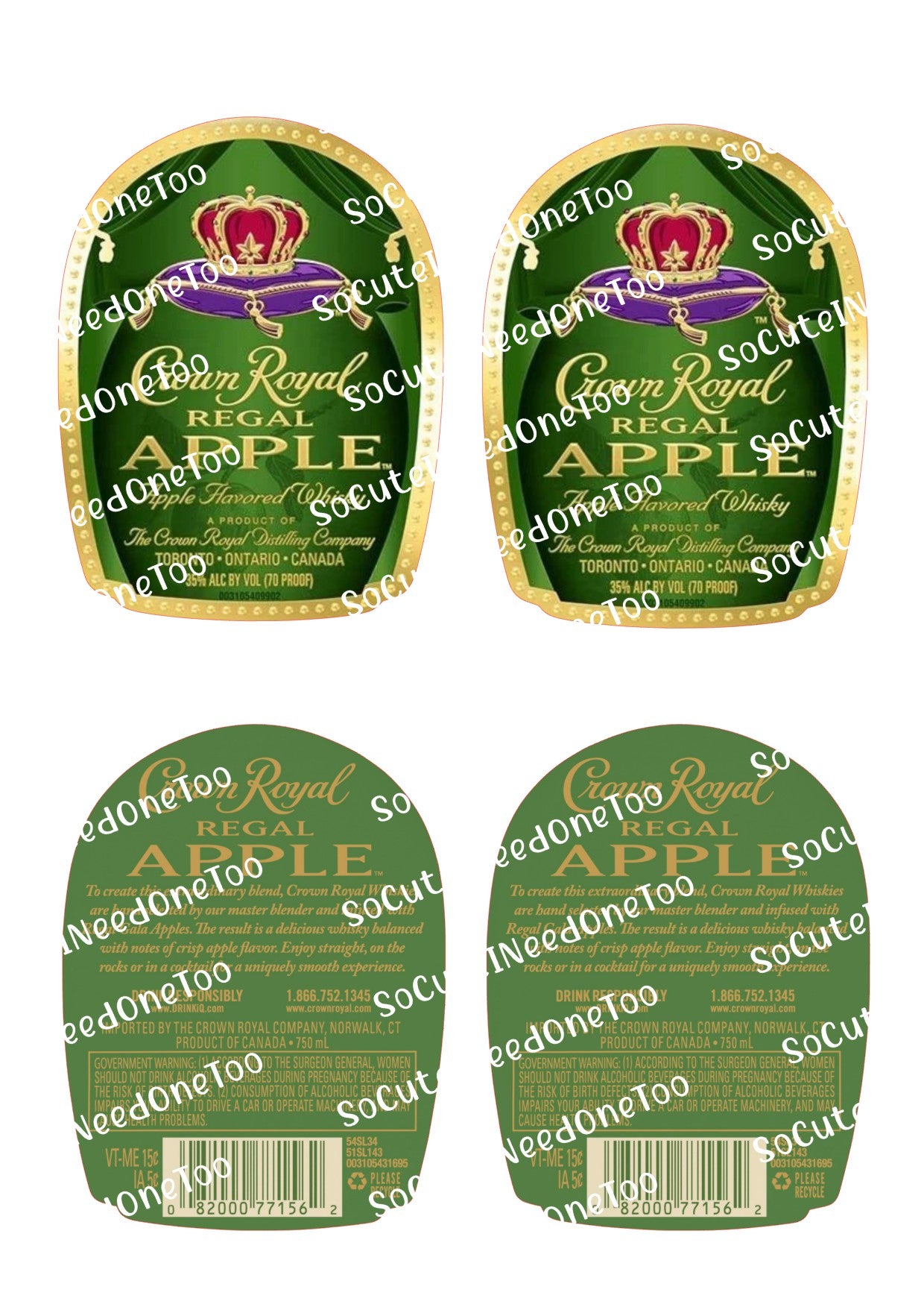 Crown Royal - Apple - Front & Back Waterslide Decals - SoCuteINeedOneToo