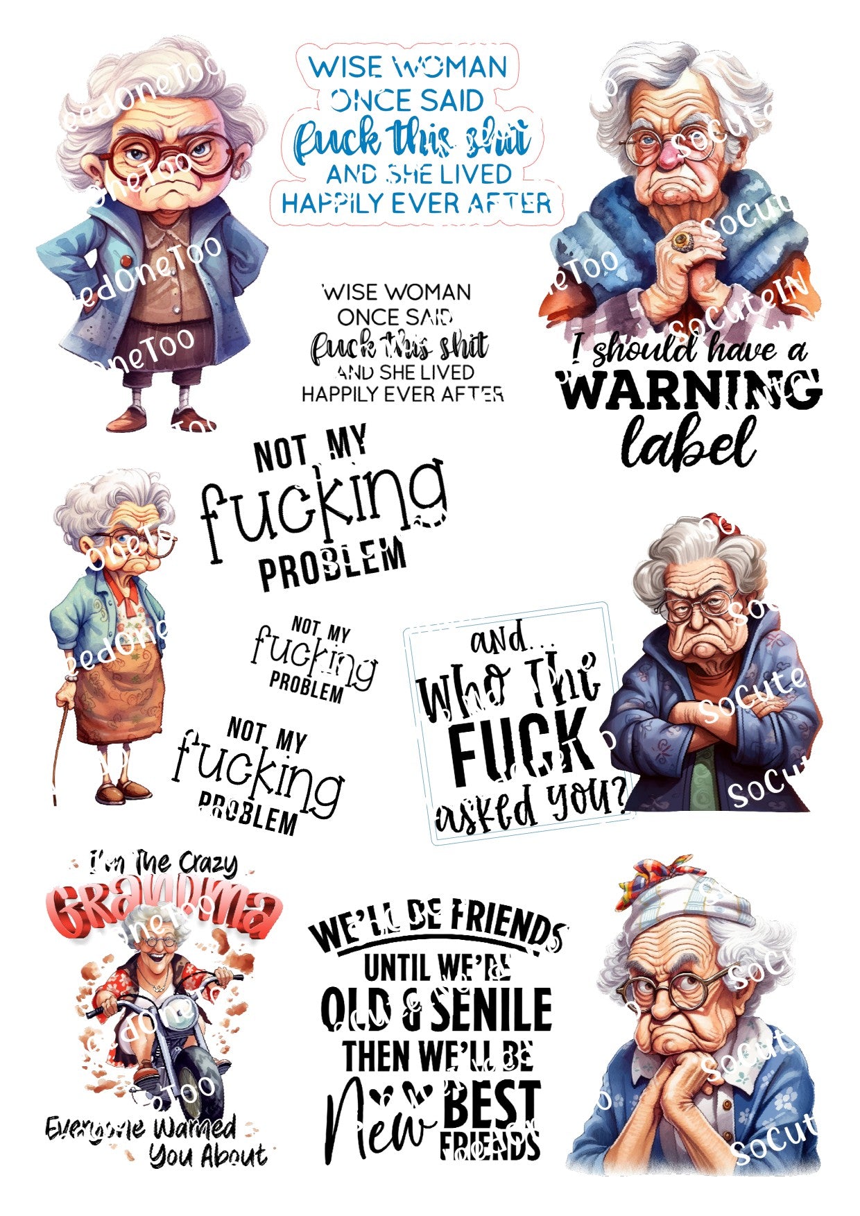 Cursing Grandma Waterslide Decals - SoCuteINeedOneToo
