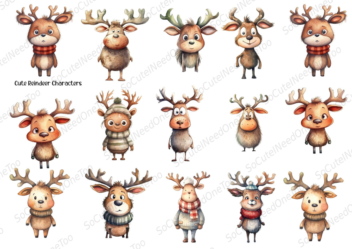 Cute Reindeer Waterslide Decals - cozy scarf reindeer designs - SoCuteINeedOneToo