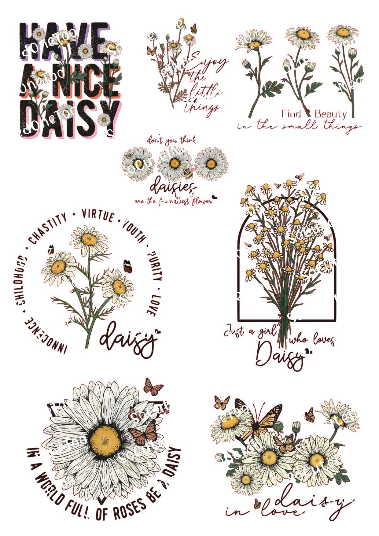 Daisy Flower Sayings Waterslide Decals - SoCuteINeedOneToo