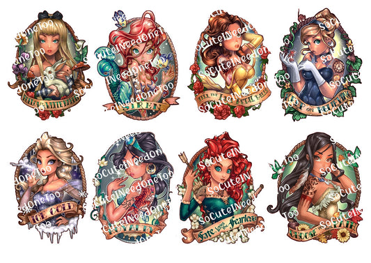 Disney Tattoos (8 Images) on Clear/White Waterslide Paper Ready To Use - SoCuteINeedOneToo
