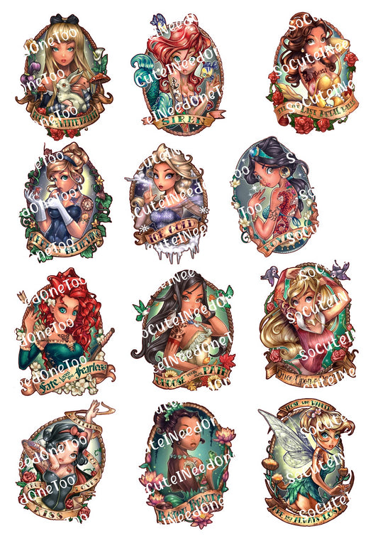 Magical Disney Princess Tattoos - 3.5 inch Waterslide Decals - SoCuteINeedOneToo