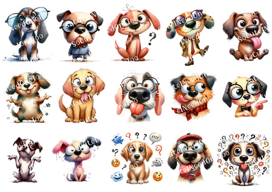 Dogs - Glasses and Funny Eyes Waterslide Decals - SoCuteINeedOneToo