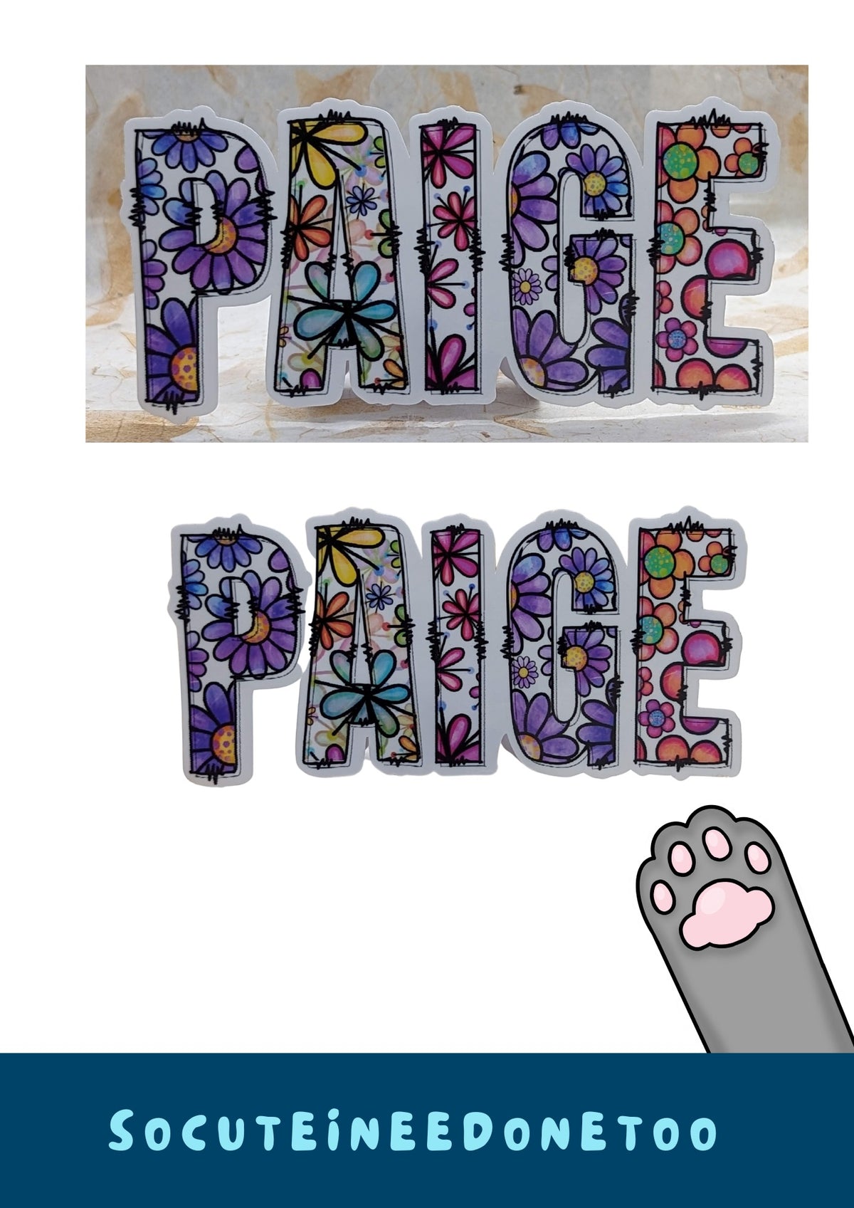 Doodle Name Sticker example - floral doodle letters name sticker by SoCuteINeedOneToo