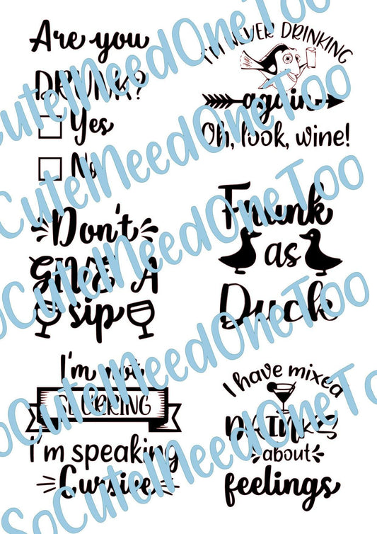 Drinking #1 On Clear/White Waterslide Paper Ready To Use - SoCuteINeedOneToo