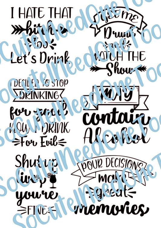Drinking #2 On Clear/White Waterslide Paper Ready To Use - SoCuteINeedOneToo