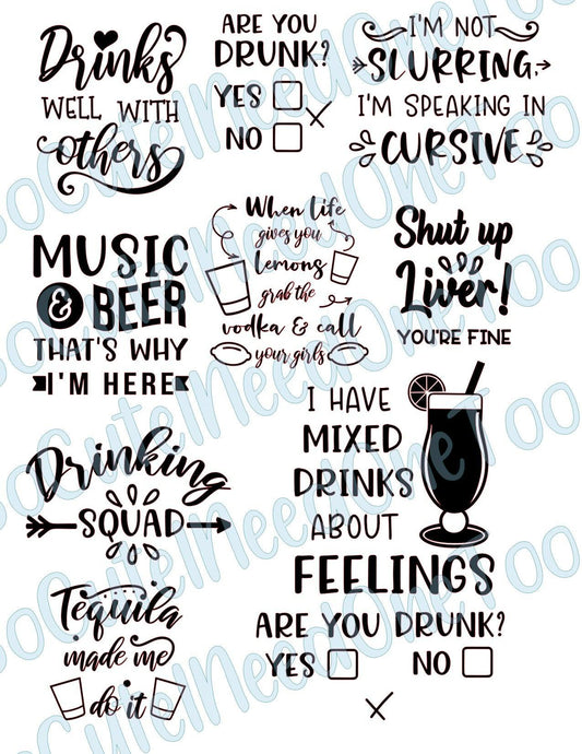 Drinking Squad on Clear/White Waterslide Paper Ready To Use - SoCuteINeedOneToo