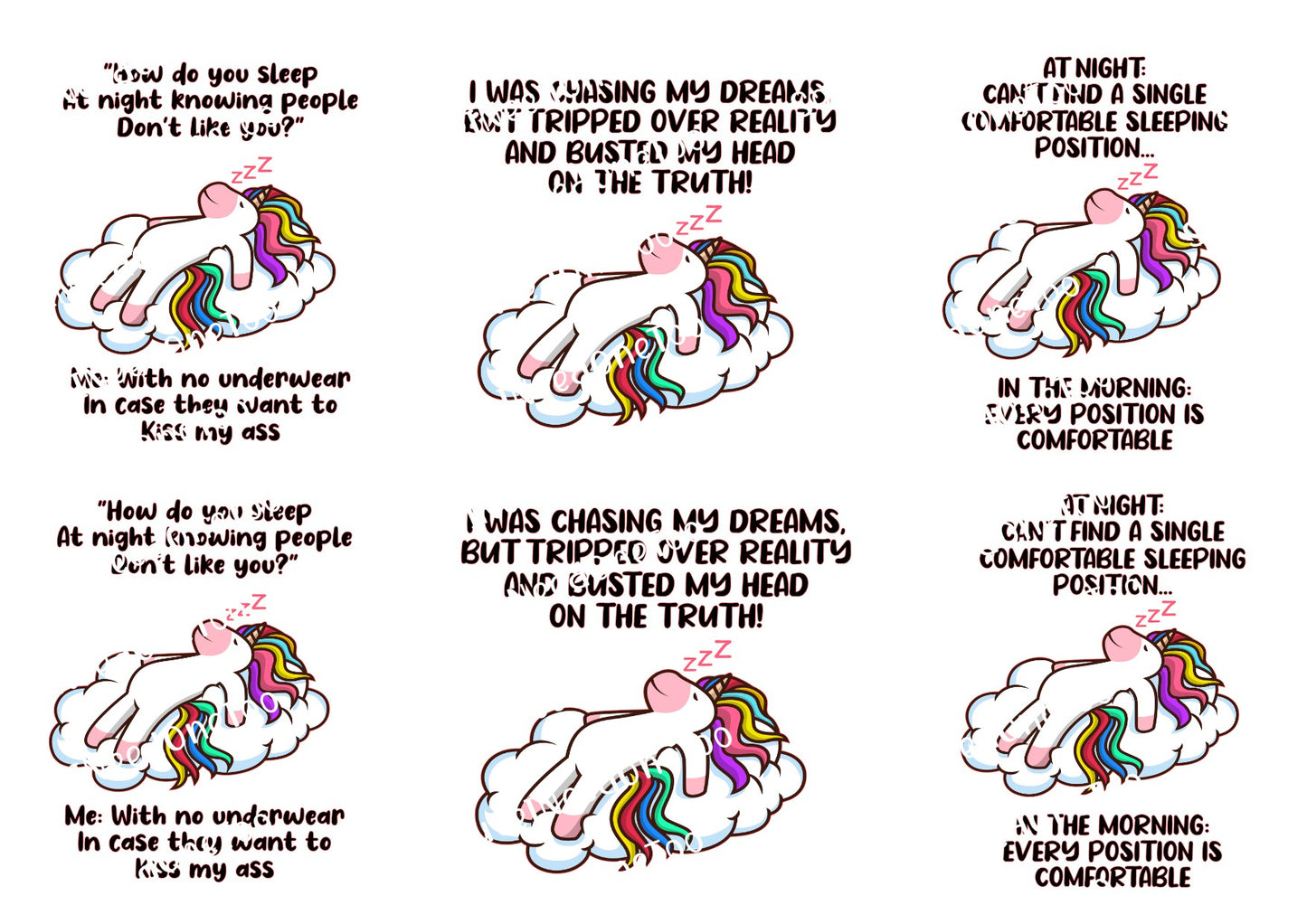 Funny Unicorn Quotes on Clear/White Waterslide Paper Ready To Use - SoCuteINeedOneToo