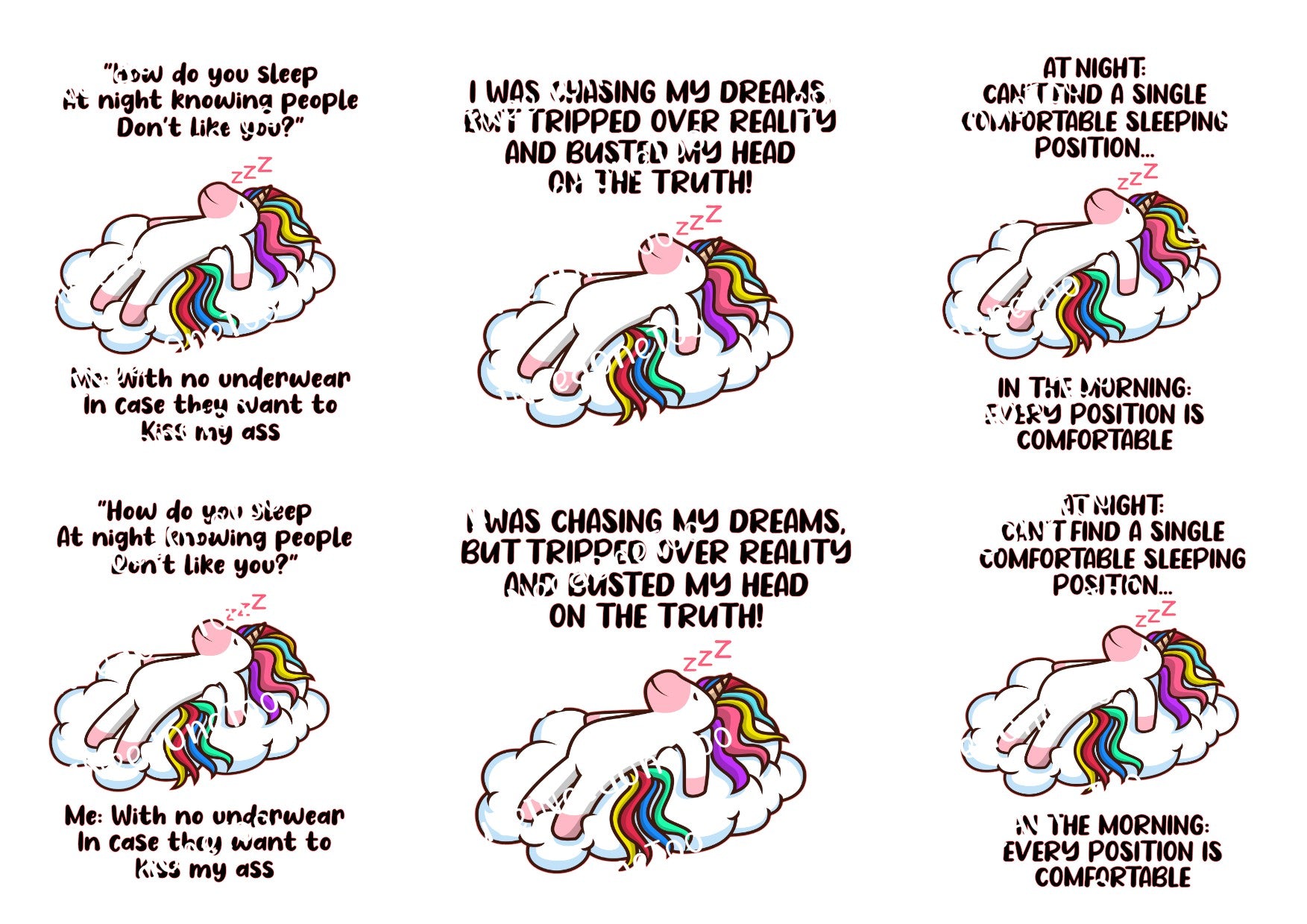 Funny Unicorn Quotes on Clear/White Waterslide Paper Ready To Use - SoCuteINeedOneToo