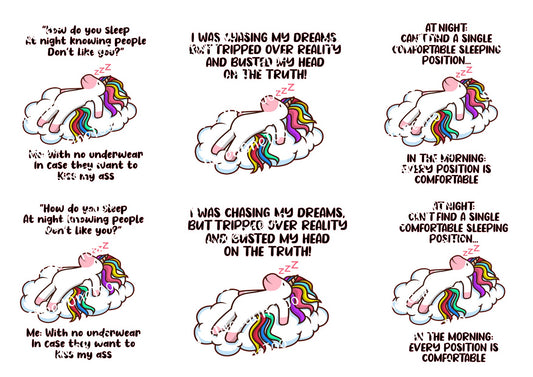Funny Unicorn Quotes on Clear/White Waterslide Paper Ready To Use - SoCuteINeedOneToo
