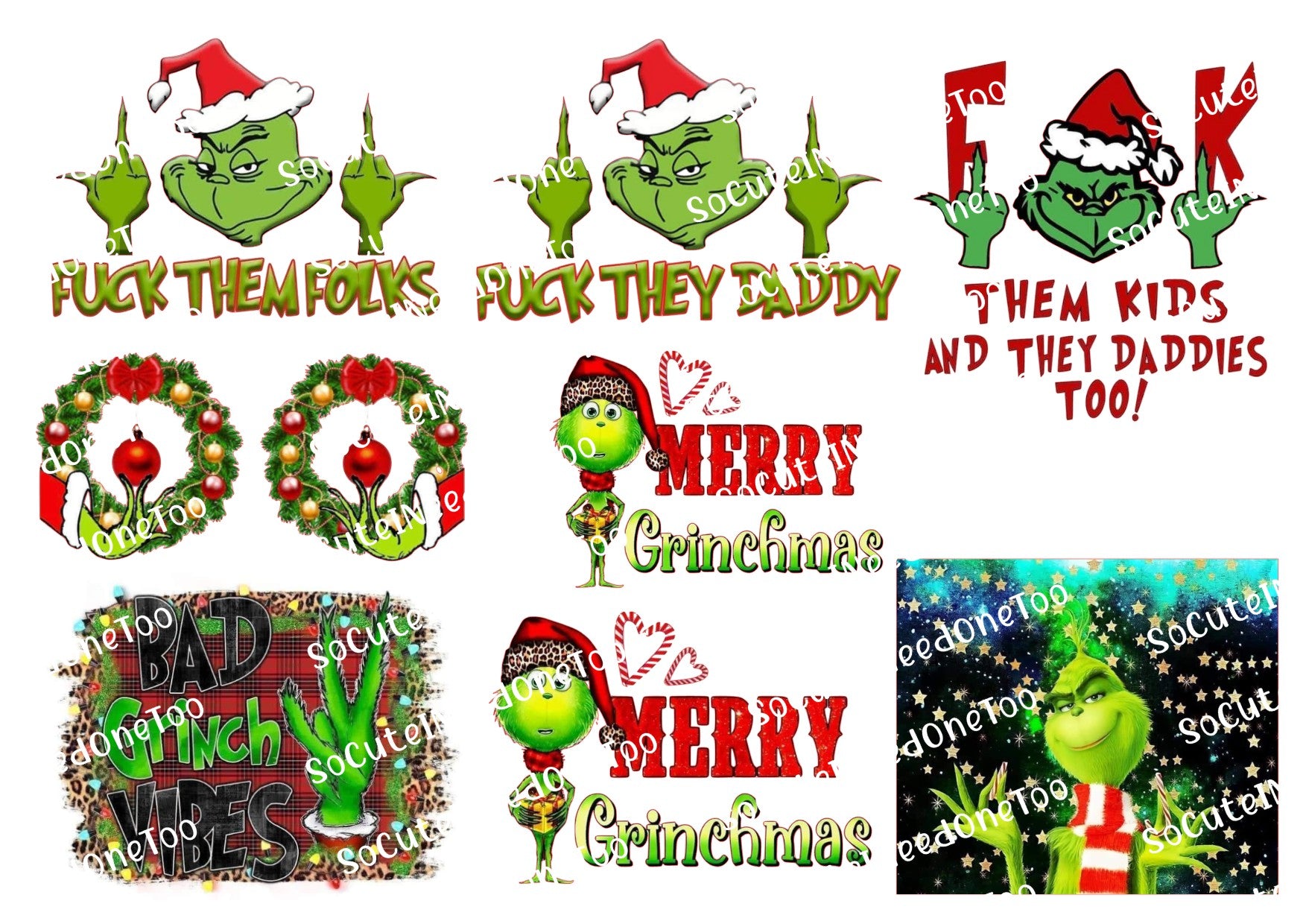 Grinch - Bad Grinch Vibes Waterslide Decals - SoCuteINeedOneToo