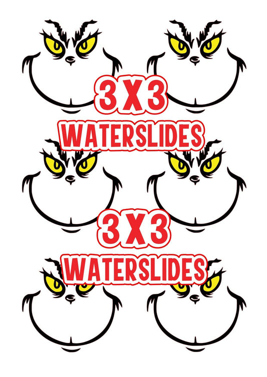 Grinch Face Waterslide Decals Available in 3 Sizes - SoCuteINeedOneToo