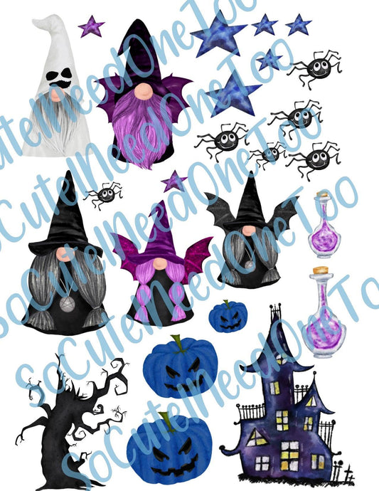 Halloween Gnomes on Clear/White Waterslide Decals - SoCuteINeedOneToo