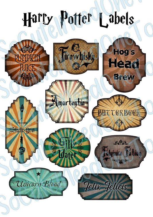 Harry Potter Drinking Labels on Clear/White Waterslide Paper Ready To Use - SoCuteINeedOneToo