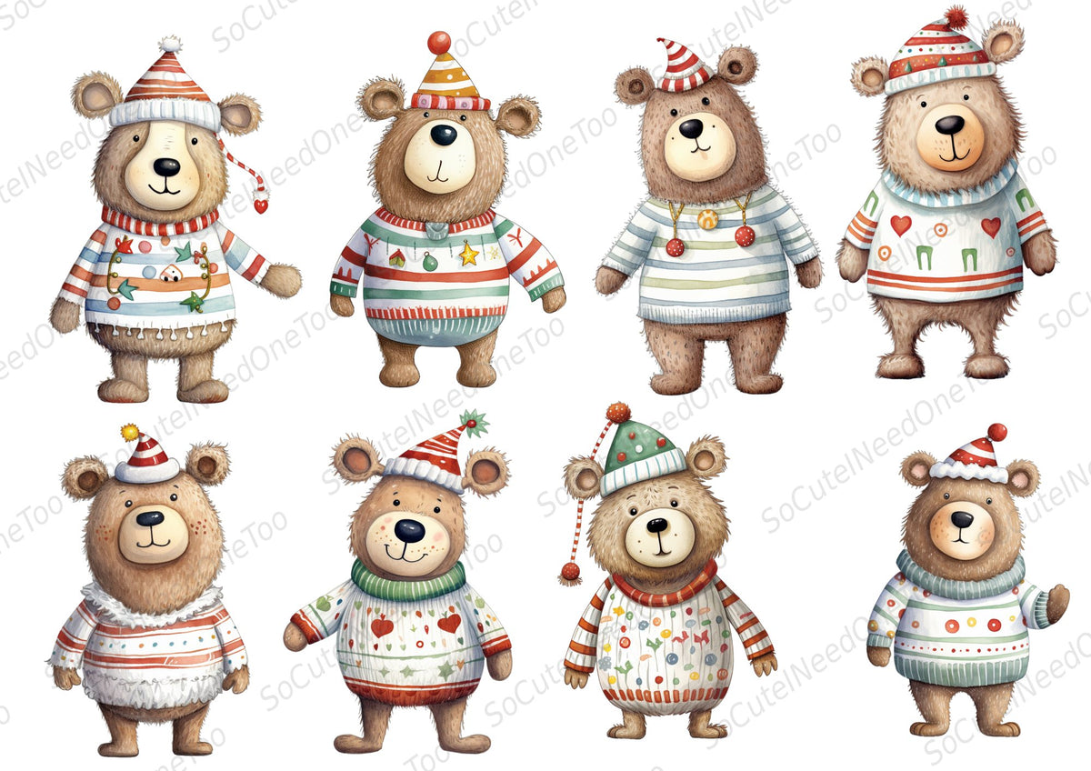 Holiday Bears Waterslide Decals - cozy sweater teddy bear designs - SoCuteINeedOneToo