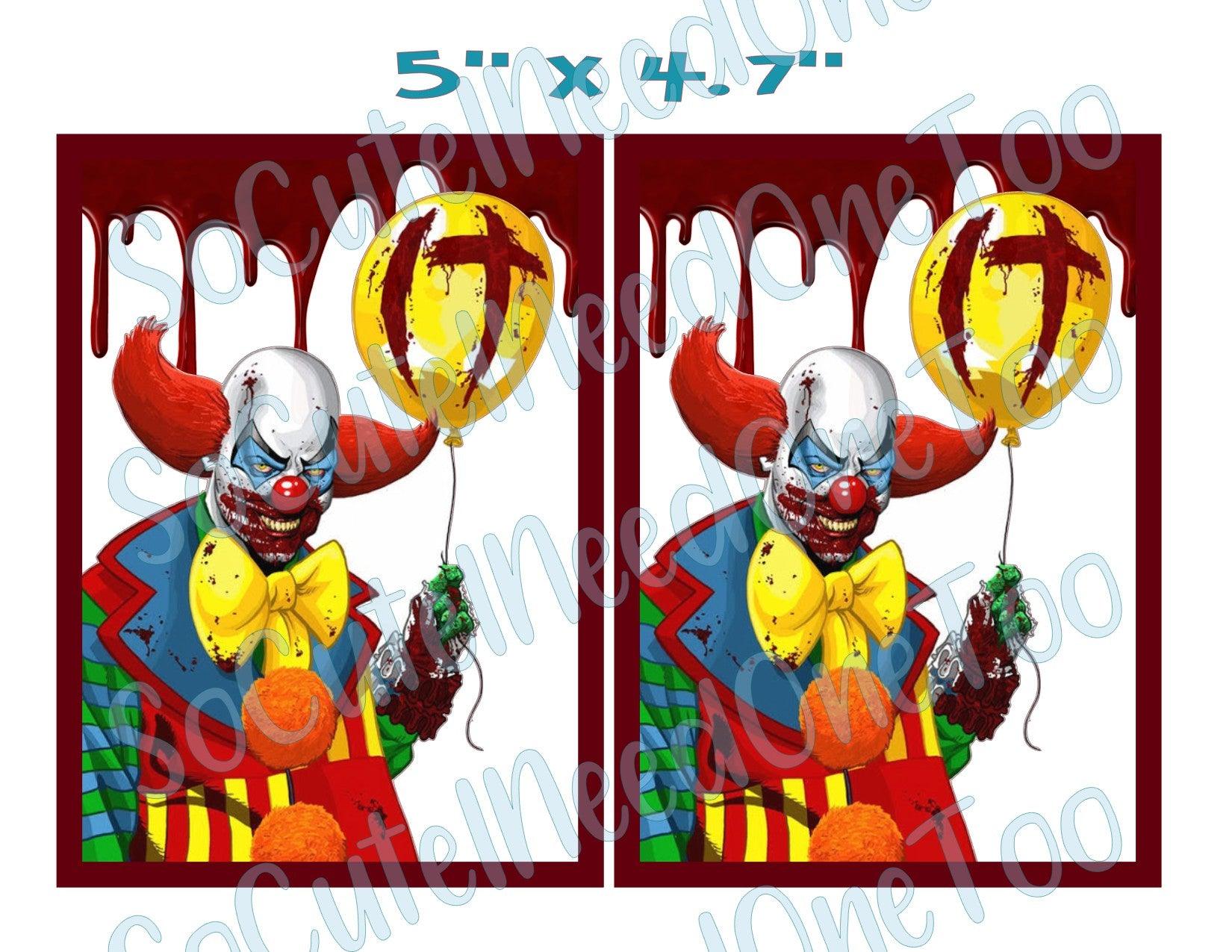 Horror - It Clown (2 Images) 5 inches each on Clear/White Waterslide Paper Ready To Use - SoCuteINeedOneToo