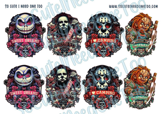 Horror - Jack, Michael, Jason, Chucky Waterslide Decals - SoCuteINeedOneToo