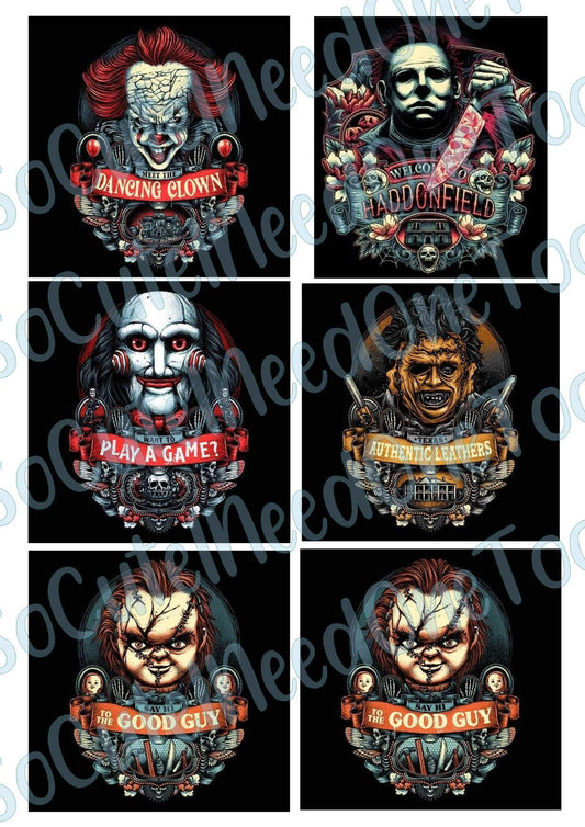Horror- Old Time Killers on Clear/White Waterslide Paper Ready To Use - SoCuteINeedOneToo