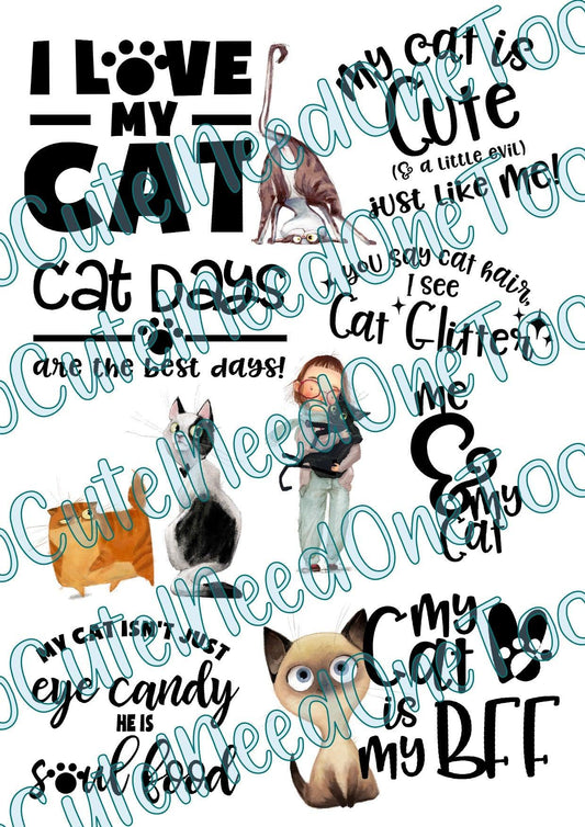 I Love My Cat on Clear/White Waterslide Paper Ready To Use - SoCuteINeedOneToo