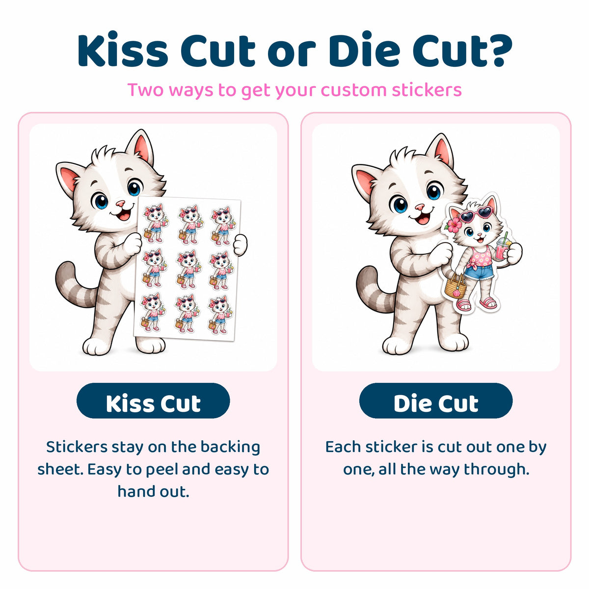Kiss cut vs die cut custom stickers comparison