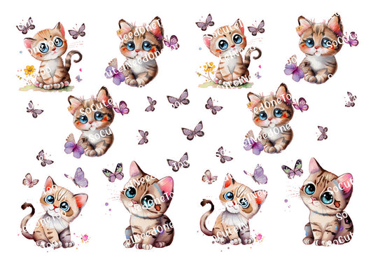 Cute Kitten & Butterflies Waterslide Decals - 3.0-3.5 Inches - SoCuteINeedOneToo