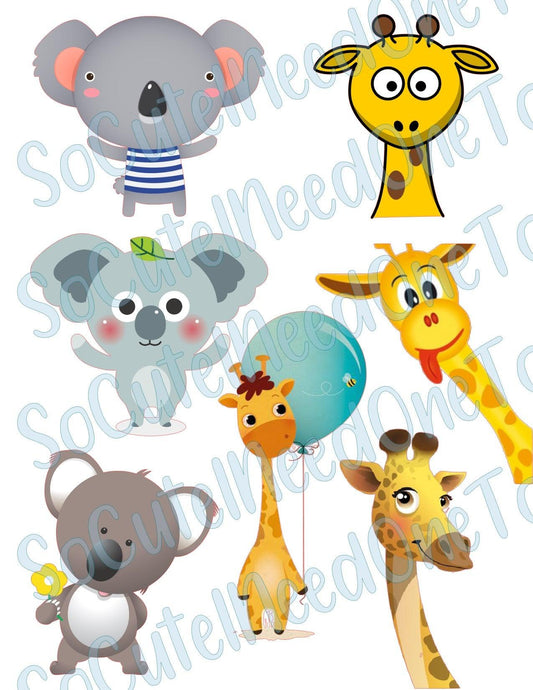 Koala & Giraffe Cuties on Clear/White Water Slide Paper Ready To Use - SoCuteINeedOneToo