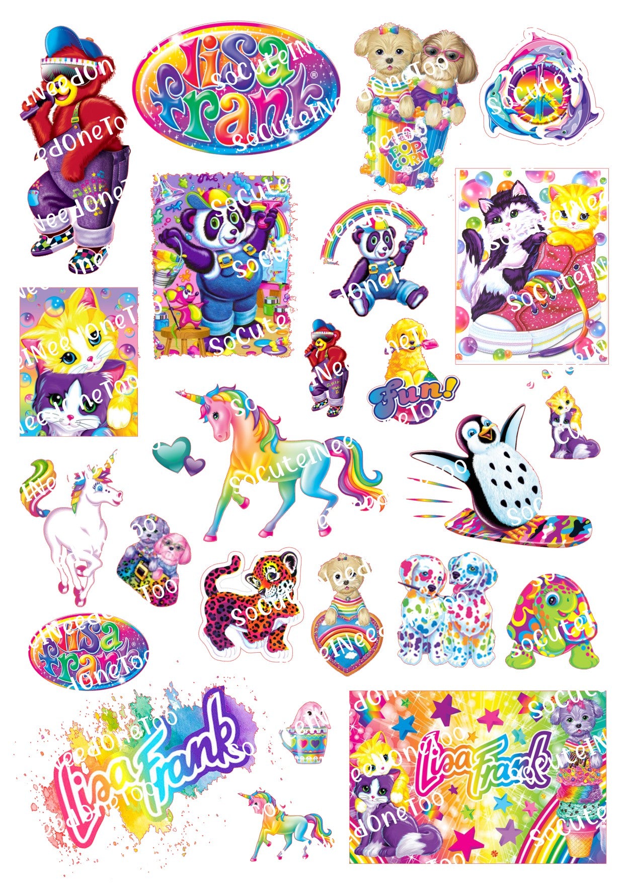 Lisa Frank #1 on Clear/White Waterslide Paper Ready To Use - SoCuteINeedOneToo