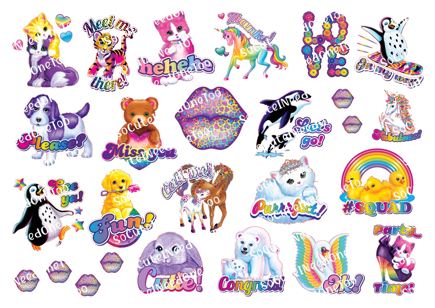 Lisa Frank Stickers on Clear/White Waterslide Paper Ready To Use - SoCuteINeedOneToo