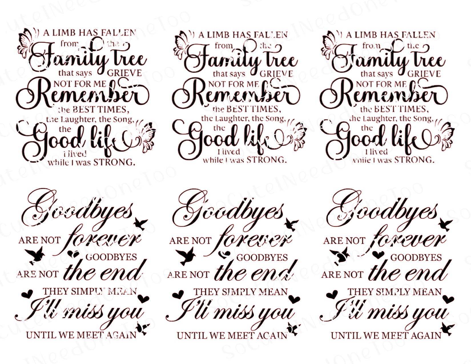 Memorial Sayings - A Limb Has Fallen Waterslide Decals - SoCuteINeedOneToo