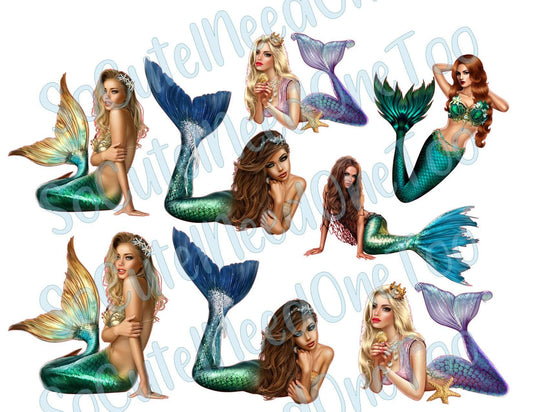 Mermaids on Clear/White Waterslide Paper Ready To Use - SoCuteINeedOneToo