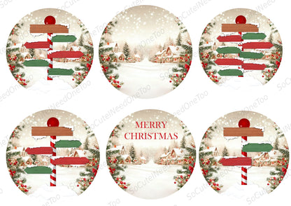 Merry Christmas Signpost Ornament Waterslide Decals - round ornament designs - SoCuteINeedOneToo