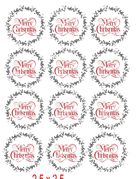 Merry Christmas Wreath 2.5 x 2.5 Waterslide Decals - SoCuteINeedOneToo