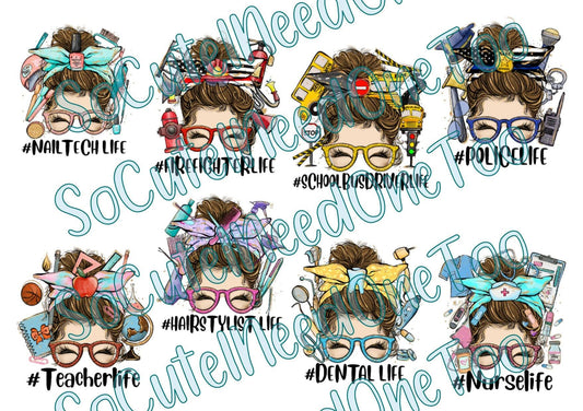 Messy Bun Occupations Waterslide Decals - SoCuteINeedOneToo