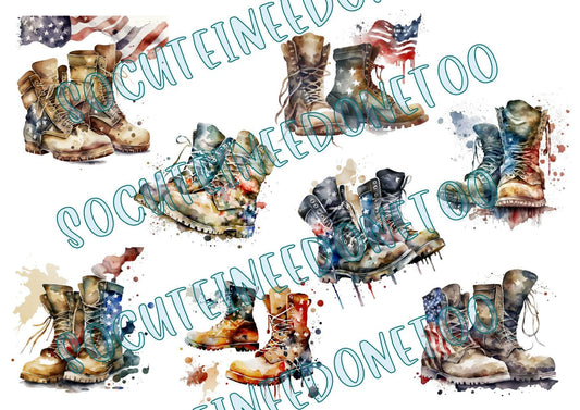 Military Watercolor Boots on Waterslide Decals - SoCuteINeedOneToo
