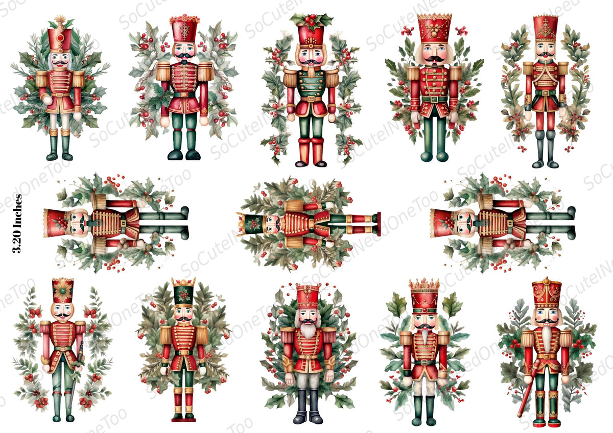 Nutcracker #3 Waterslide Decals - nutcrackers with holly greenery - SoCuteINeedOneToo