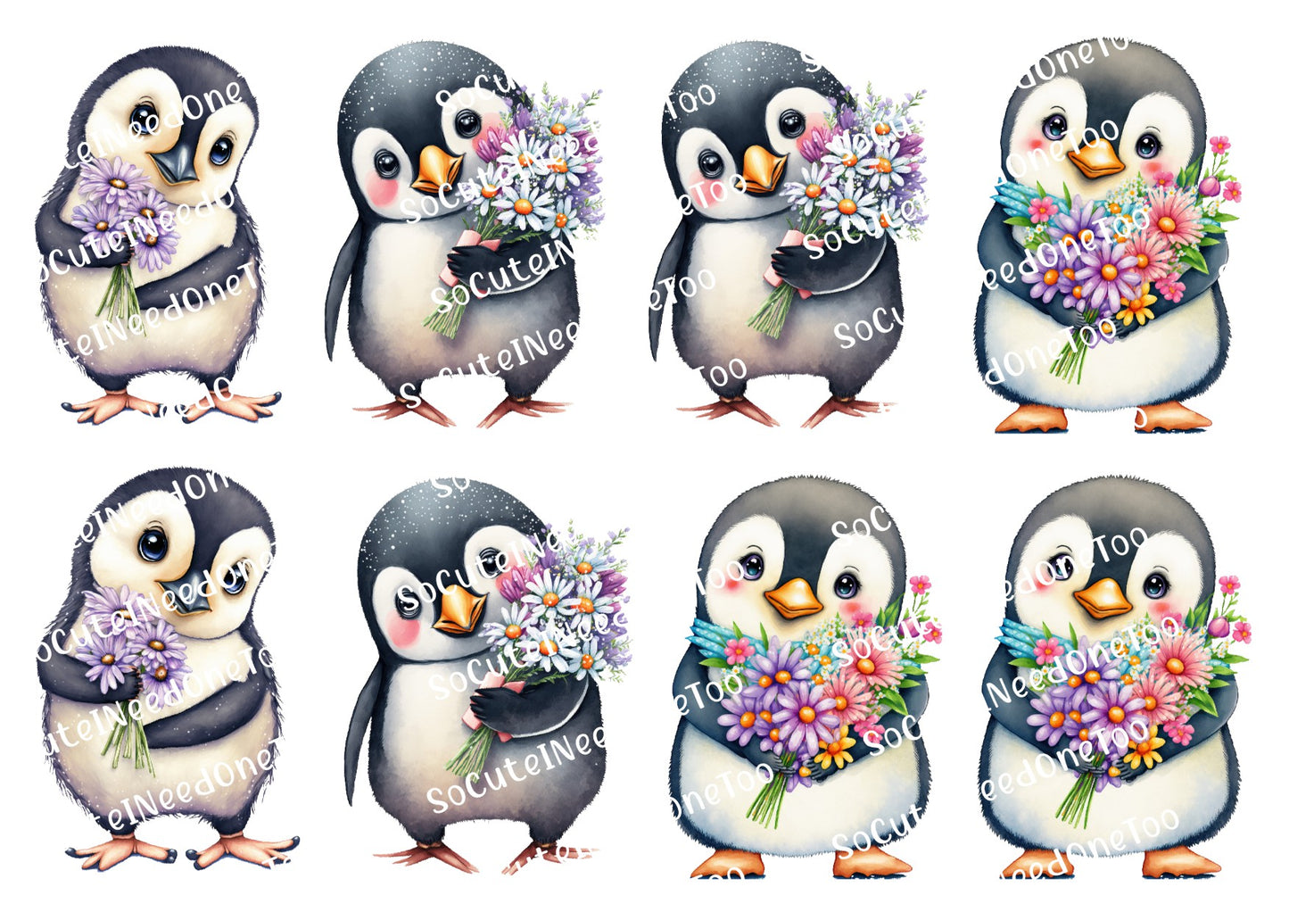 Adorable Penguins with Flowers Waterslide Decals - SoCuteINeedOneToo