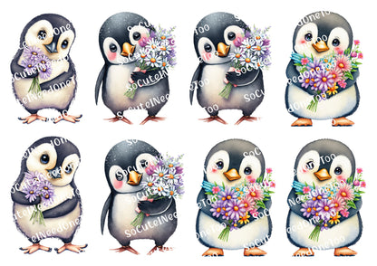 Adorable Penguins with Flowers Waterslide Decals - SoCuteINeedOneToo