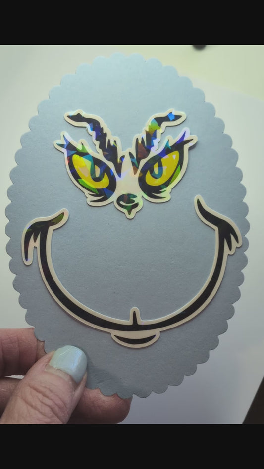 Grinch Holographic Face Sticker Set – Crazy Eyes & Signature Mouth