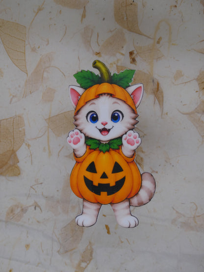 Pumpkin Bobcat Halloween sticker - kitten in a jack-o-lantern costume