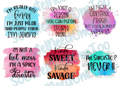 Sarcastic Sayings #1 - #3 Collection Waterslide Decals - SoCuteINeedOneToo