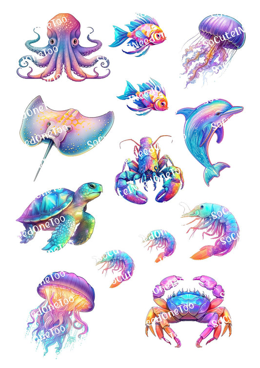 Sea Creature Multicolored Waterslide Decals - SoCuteINeedOneToo