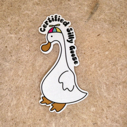 Certified Silly Goose propeller hat goose die-cut vinyl sticker, real product photo